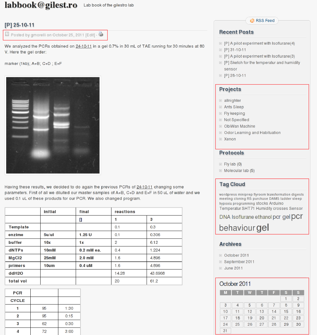 A screenshot of our lab book in action